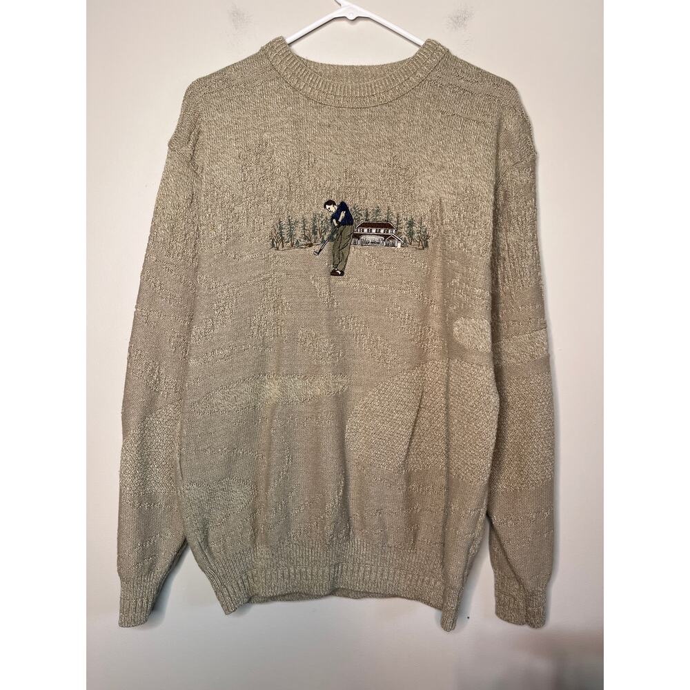 1980s Carmel Embroidered Golf Course Country Club Scenic Landscape 3D Sweater M